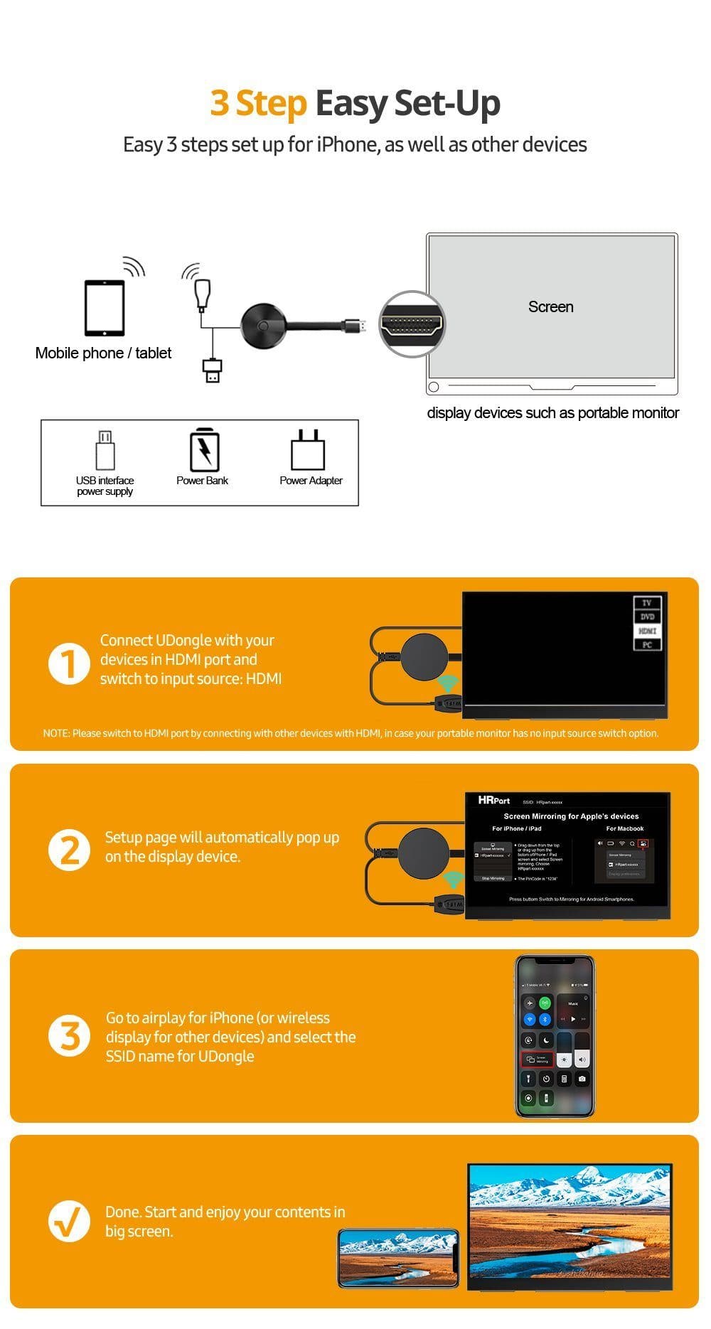 UAdapter - Miracast iPhone, Android, Universal-Dongle
